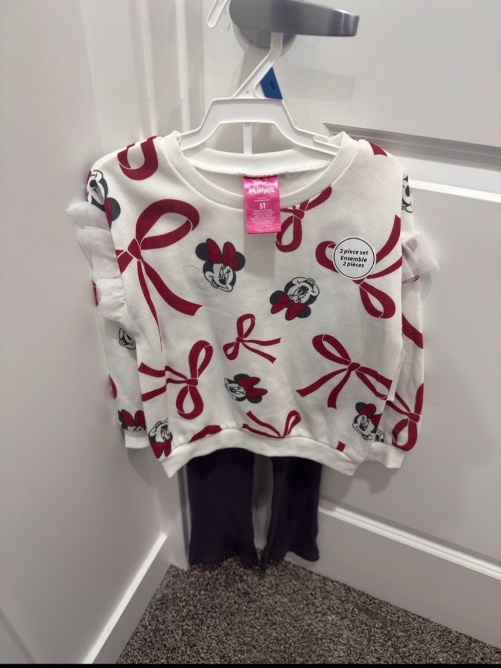 Minnie Mouse White & Red Bow Print Girls' Top - 2-Piece Set- Brand NWT Size 5T
